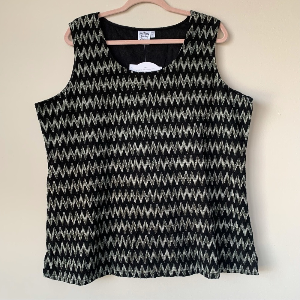 Parsley & Sage NWT Chevron Tank Top Scoop Neck Black Embroidered Size 2X